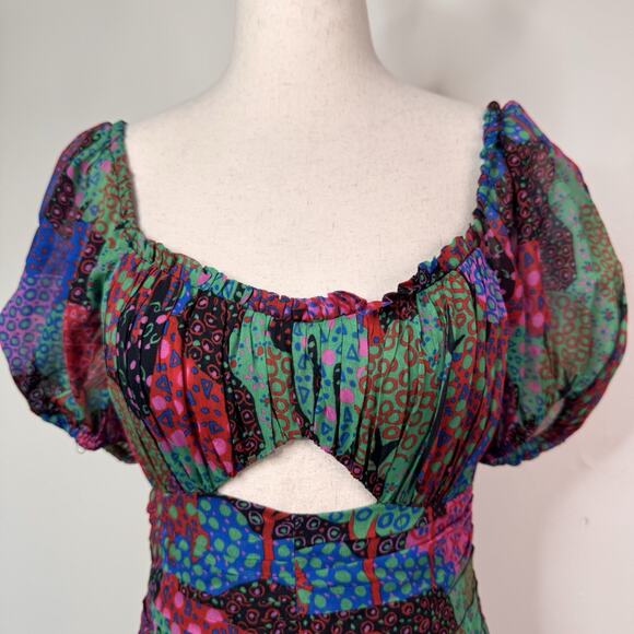 Rhode Clara Enchanted Woods Mini Dress Size 0 NWT Boho Festival Vacation Ruched - Picture 2 of 12